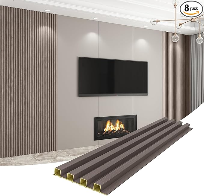 8-Pack WPC Wall Panels 118’’ x 6.1’’ 3D Slat Wall Panel Acoustic Wall Paneling by Unknown