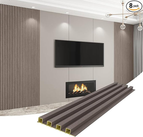 8-Pack WPC Wall Panels 118’’ x 6.1’’ 3D Slat Wall Panel Acoustic Wall Paneling by Unknown