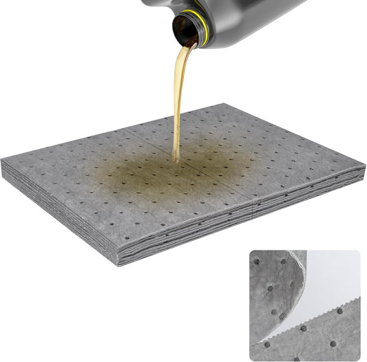 10PC Oil Absorbent Pads | 13"X10" Meltblown Polypropylene Mats, Hand-Tear Lines for Automotive & Workshop | Vacuum Eco-Packaging, Reusable Spill Control