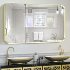 Large Gold Bathroom Mirror, Rounded Corner Rectangular Brushed Gold Frame - Image 4