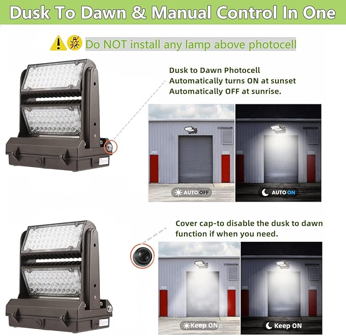 Dusk to Dawn100W Rotatable LED Wall Pack Light, 5000K 14000LM 400-600W HPS/HID - Image 3