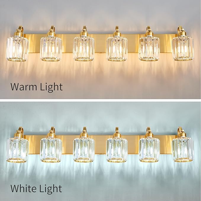 Modern Bathroom Vanity Light 6-Lights Brass Gold Vanity Light Crystal Wall - Image 7