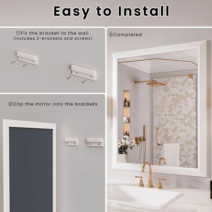 Amorho Bathroom Mirror, 44x36 Inch White Framed Bathroom Mirrors - Image 7