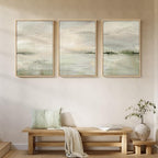Large Framed Sage Green Abstract Landscape Wall Art, 3 Piece Modern Canvas - Image 3