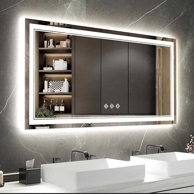 Backlit Bathroom Mirror, 55x30 Inch Gradient Front and Backlit Mirror, 3 Colors by VanPokins-GlobalHighEndLEDBathroomMirrorBrand