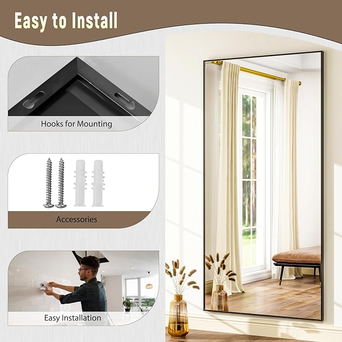 GLSLAND 76"x34" Full Length Mirror Oversize Rectangle Full Body Mirror Aluminum - Image 7