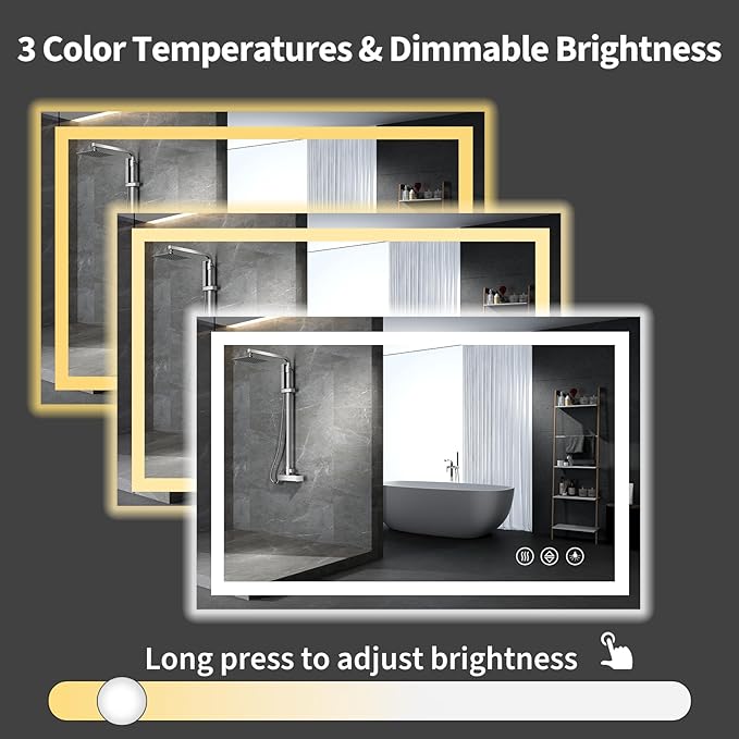 Koonmi 55"x30" LED Mirror for Bathroom, 90CRI Anti-Fog Vanity Mirror - Image 6