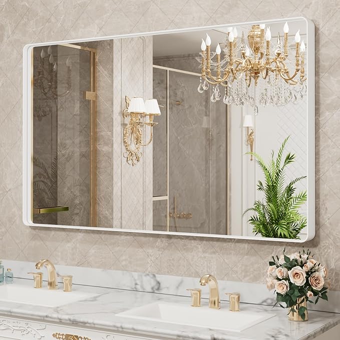 LOAAO 60x28 Inch White Metal Framed Bathroom Mirror - Image 4