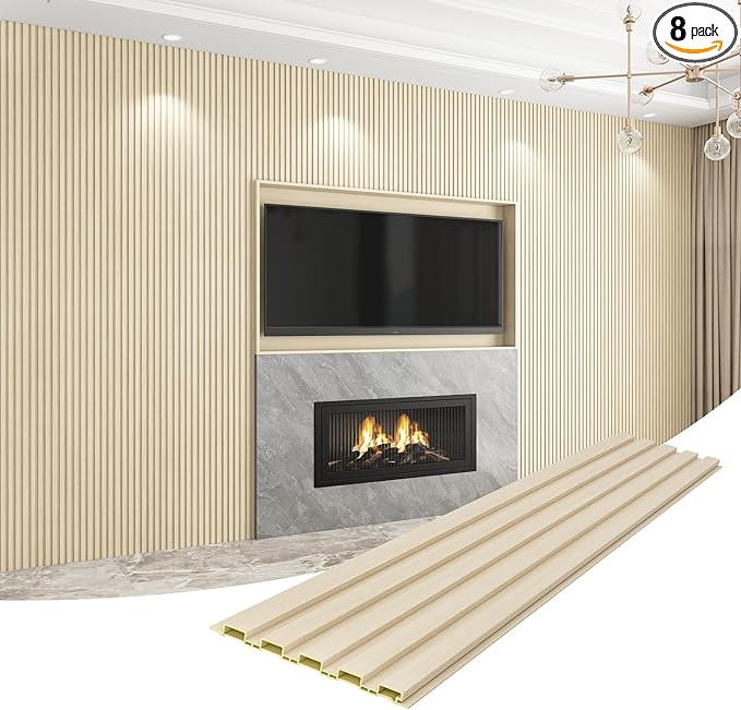 8-Pack WPC Wall Panels 108’’ x 6.3’’ 3D Slat Wall Panel Acoustic Wall Paneling by Unknown