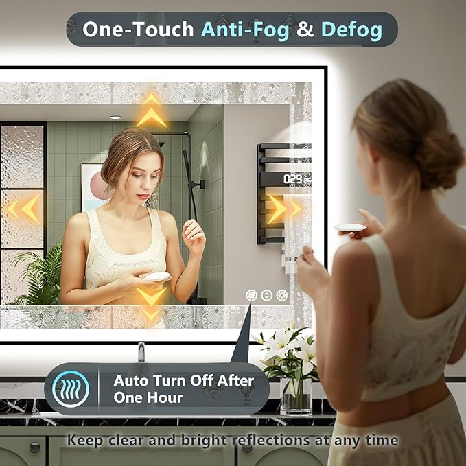 44x36 Black Framed LED Bathroom Mirror - Image 6