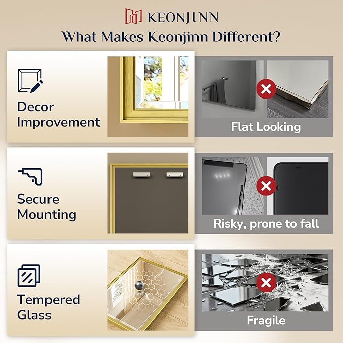 Keonjinn 48" x 30" Brushed Gold Bathroom Mirrors - Image 4