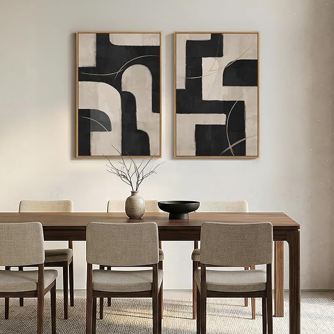 Large Framed Modern Neutral Abstract Wall Art, Geometric Pictures - Image 5