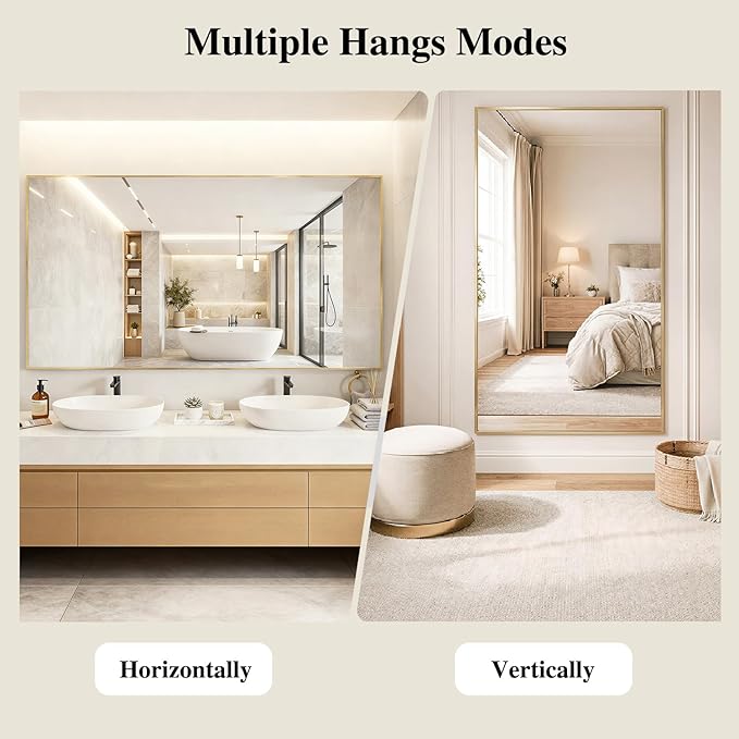 Koonmi Gold Mirrors for Wall, 30x60 Inch Bathroom Mirror, Rectangular Wall - Image 6