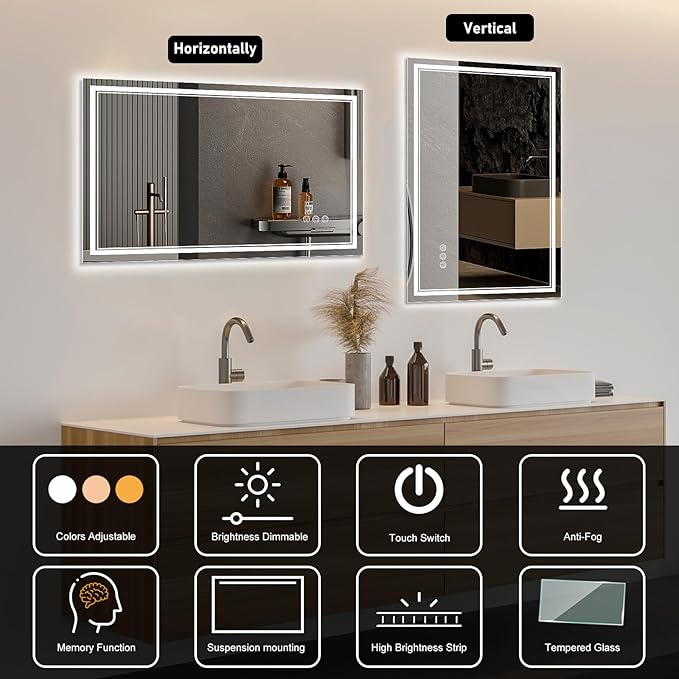 Ratsamee 60x40 Inch LED Bathroom Mirror - Image 5