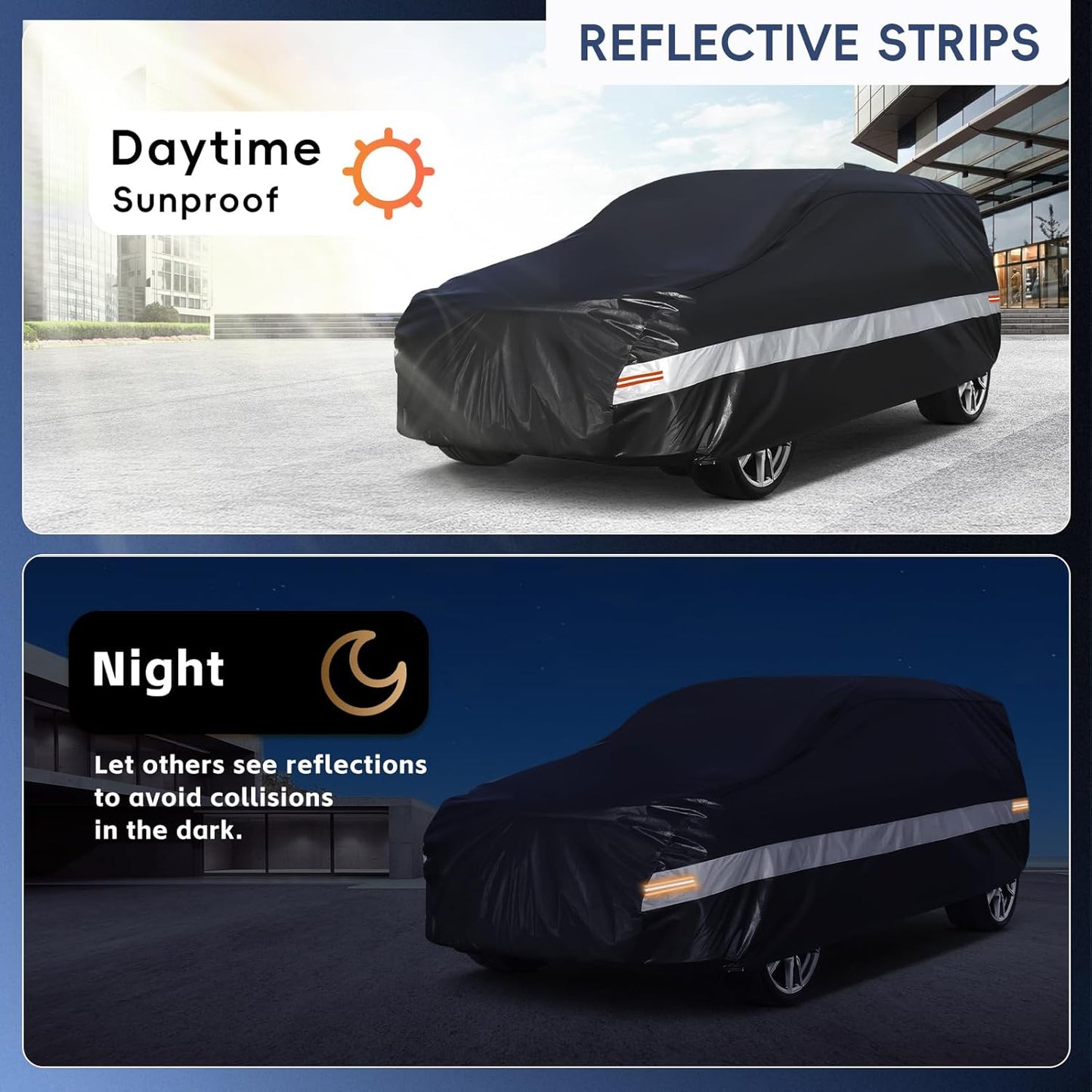 10 Layers SUV Car Cover Custom Fit for GMC Yukon (2006-2024) Waterproof All Weather for Automobiles, Outdoor Full Cover Sun UV Rain Protection with Zipper Cotton.Black