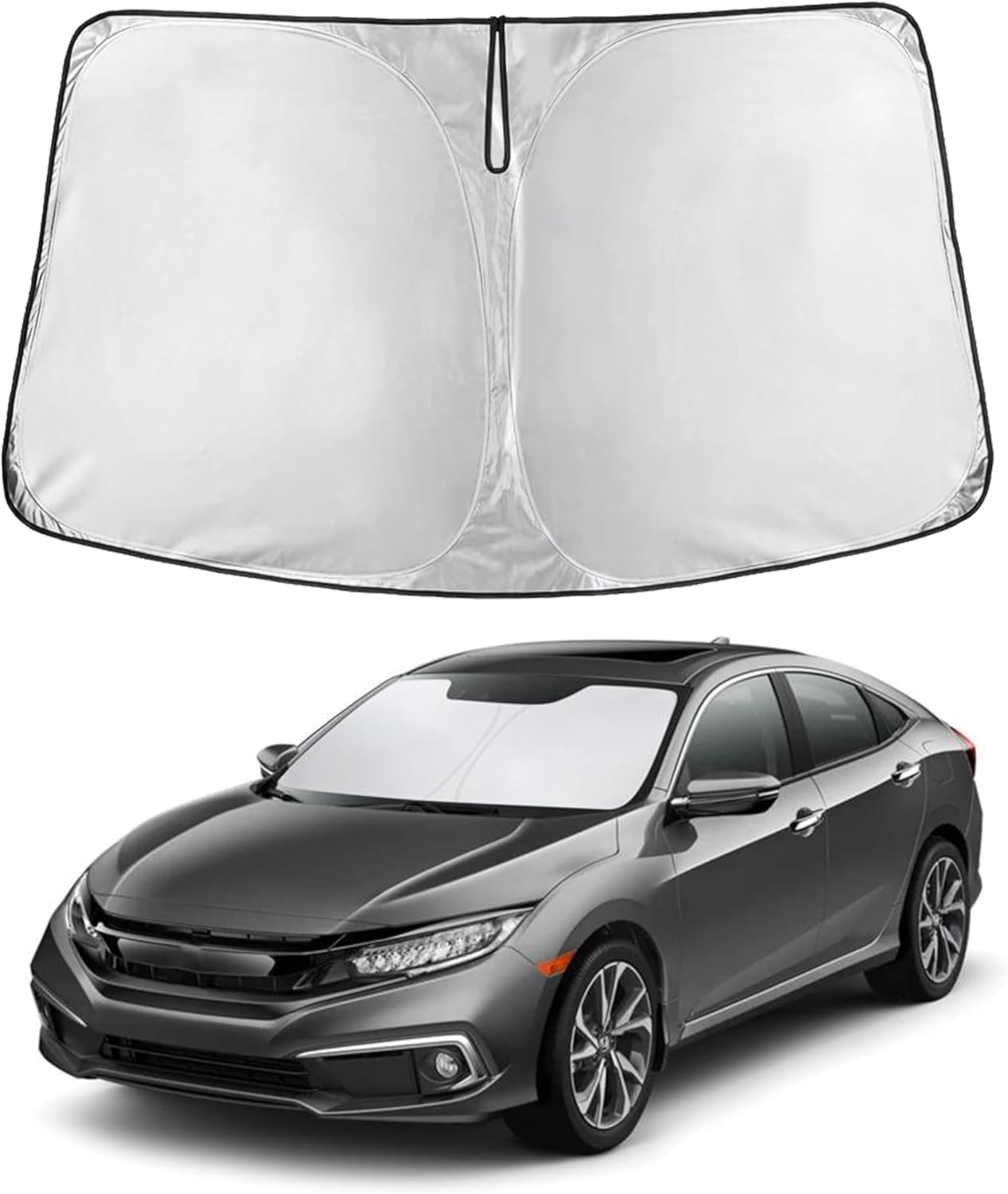 Honda Civic 2016-2021 Car Windshield Sunshade - EcoNour 240T Polyester Material Car Sun Visor - Reflector Blocks UV Rays - Foldable Sunshade Interior Protection Accessories