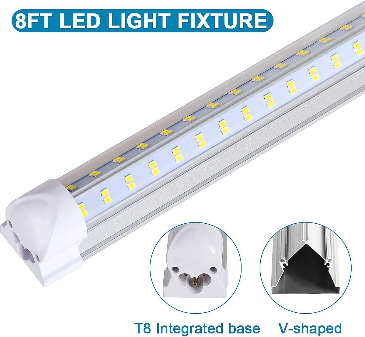 10 Pack,Led Shop Lights, 8FT Led Shop Light,144W 5000K 19500LM Clear White,Led Shop Light 8FT 110V Linkable Integrated 4 Row V-Shape for Shop Garage,Warehouse