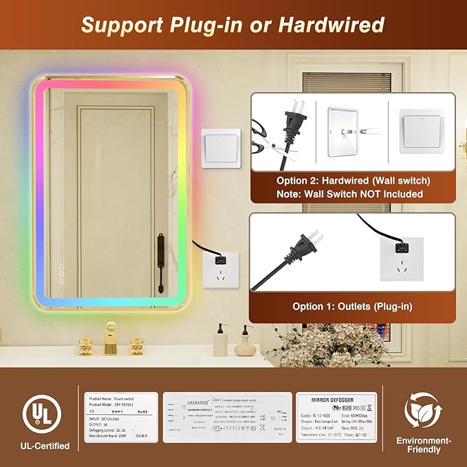 24x36 Inch Gold Framed LED Bathroom Mirror - Image 9