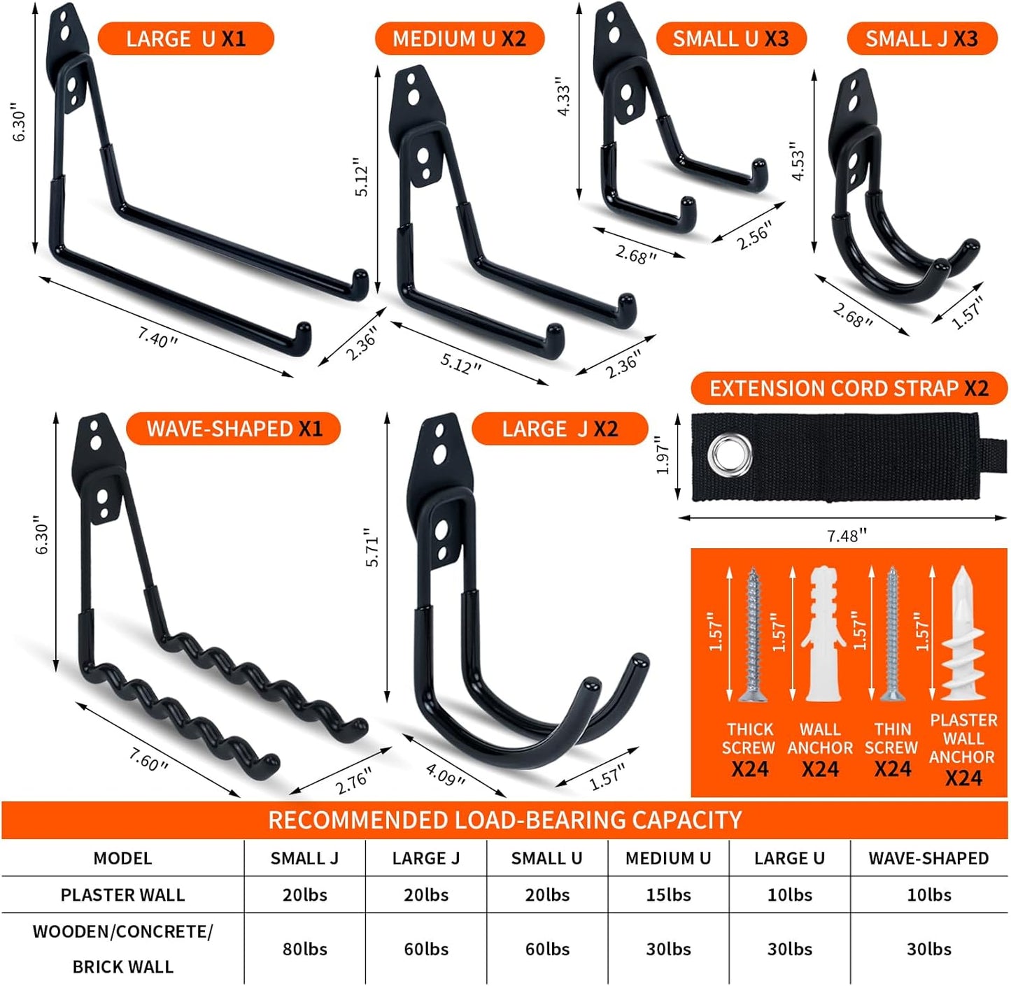 14 Pack Garage Hooks, Utility Wall Mount Garage Hooks Heavy Duty with Multiple Welding Spots, Garage Organization for Hanging Garden & Shed Tools, Bike, Ladder, Hose and More(Black)