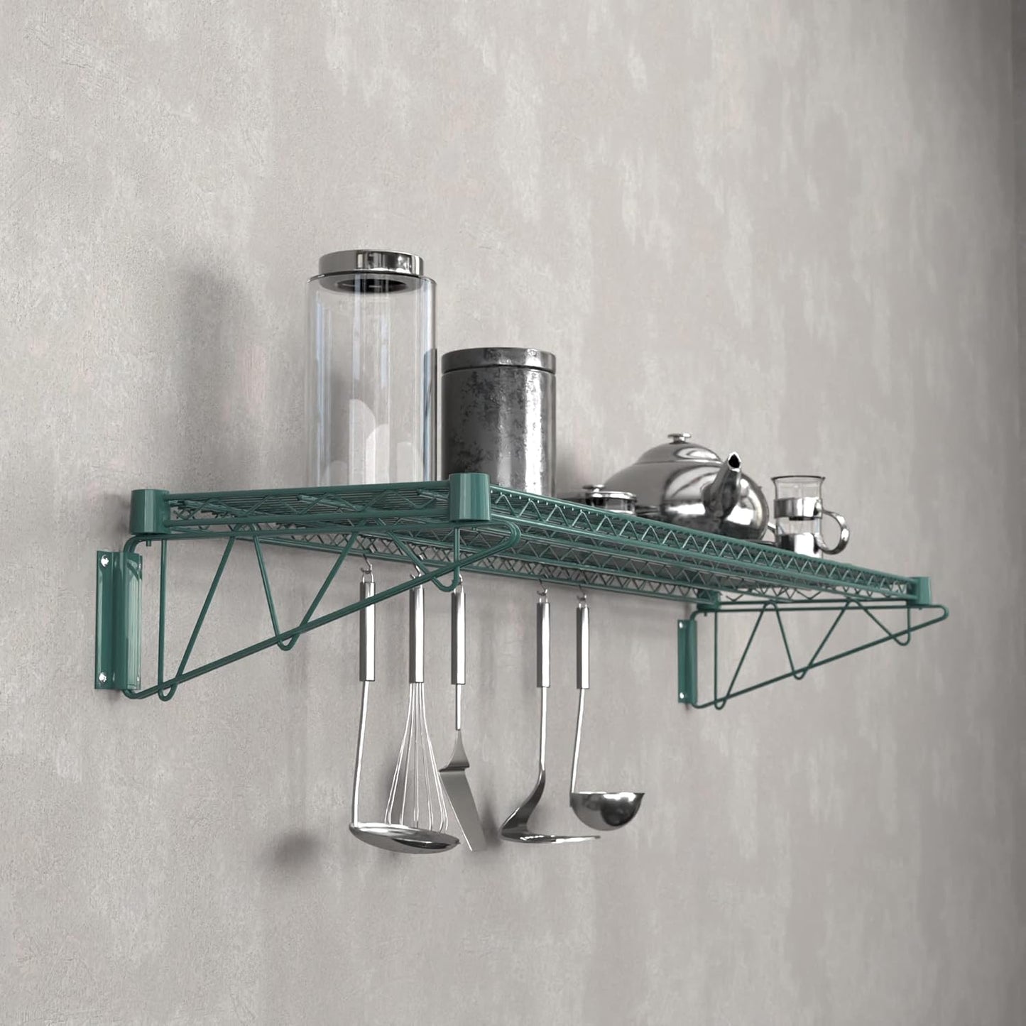 14" x 60" Green Epoxy Wire Wall Mount Shelf