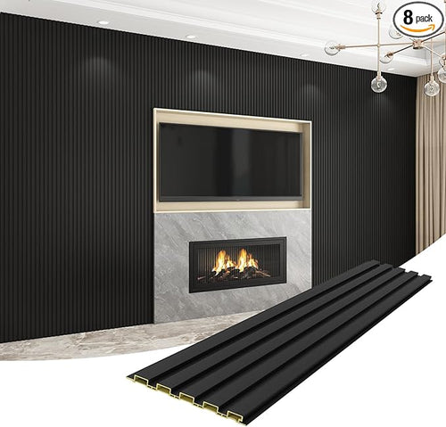 8-Pack WPC Wall Panels 108’’ x 6.3’’ 3D Slat Wall Panel Acoustic Wall Paneling by Unknown
