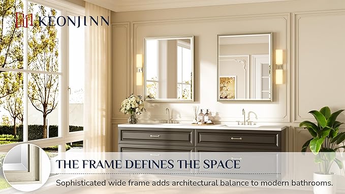 Keonjinn 30" x 36" Brushed Nickel Bathroom Mirrors - Image 7