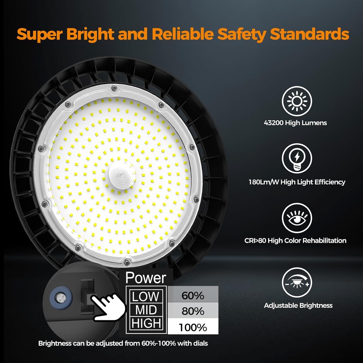 High Bay Lights LED UFO Light 240W LED Shop Lights 6000K IP65 Commercial Bay Lighting Fixture 43200 LM Super Bright, 5ft Cable Plug & Play for Warehouse Factory Garage Workshop Barn 4 Pack