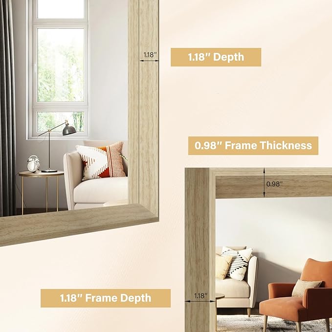 Oak Wood Effect Framed Wall Mirror, 30x36 Rectangle Mirror, Anti-desilvering - Image 4