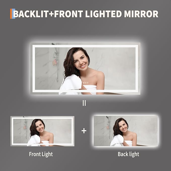 GarveeHome 60x30 LED Bathroom Mirror - Image 2