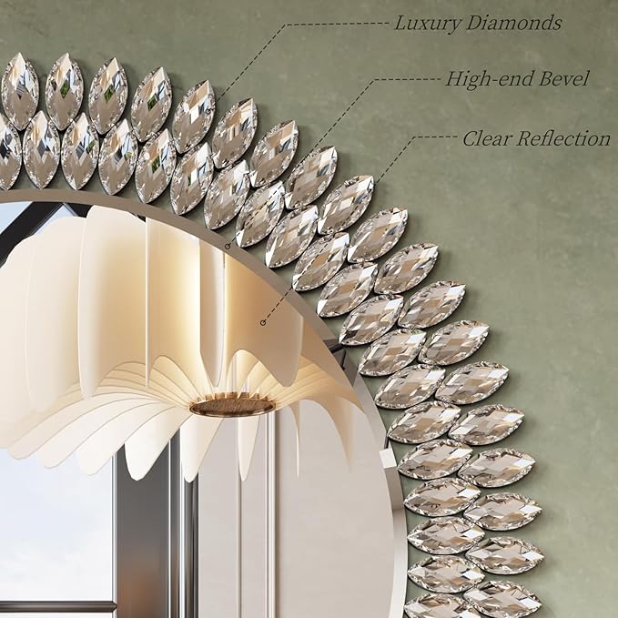 Kelly Miller Jeweled Mirror for Wall, 28 Inch Round Luxury Mirror - Image 4