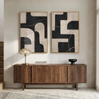 Large Framed Modern Neutral Abstract Wall Art, Geometric Pictures - Image 2