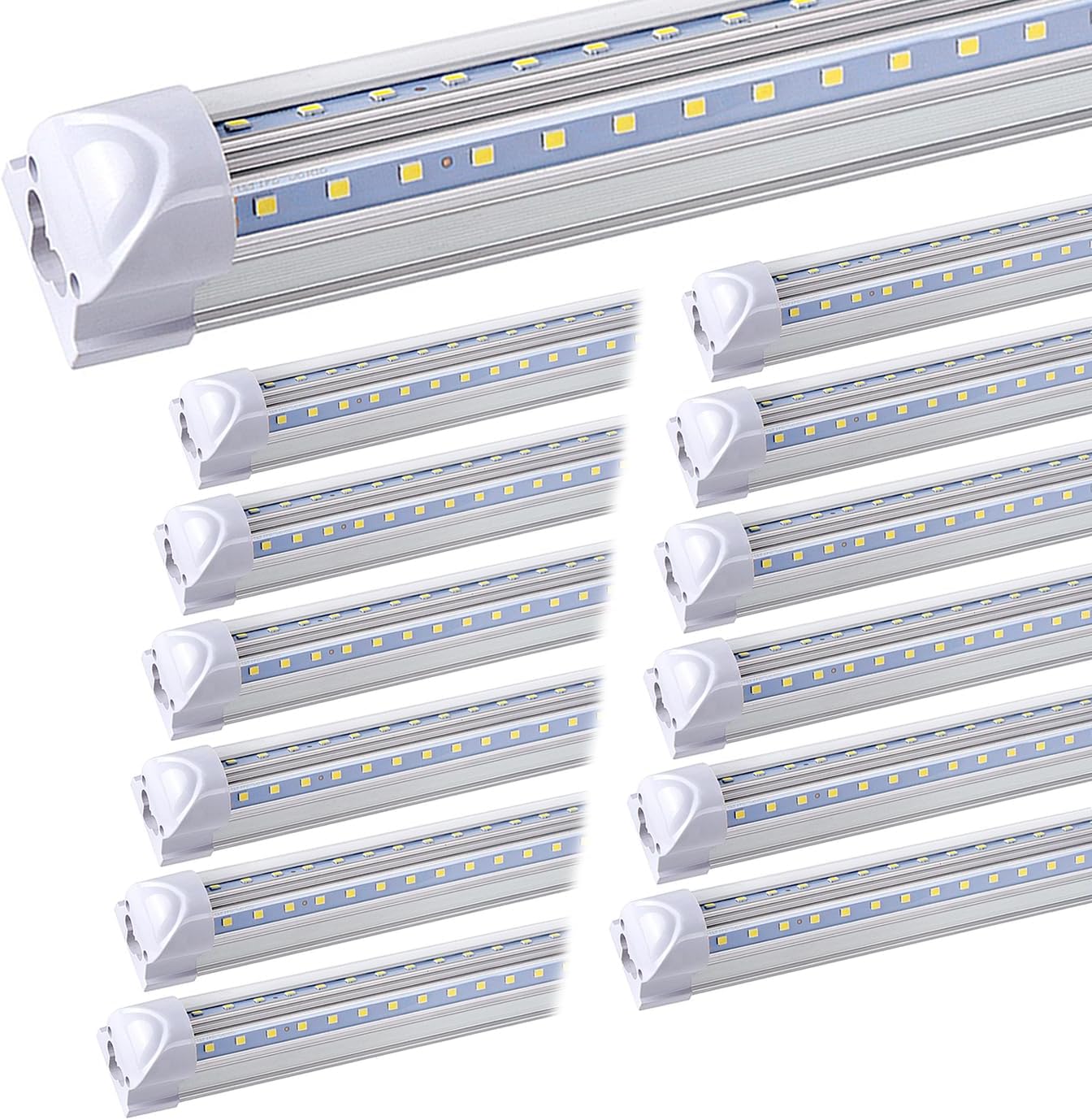 (12-Pack) 8ft LED Shop Light Fixture, 100W 15000LM 6000K, Cold White, V Shape, Clear Cover, Hight Output, Linkable Shop Lights, T8 LED Tube Lights for Garage 8 Foot with Plug
