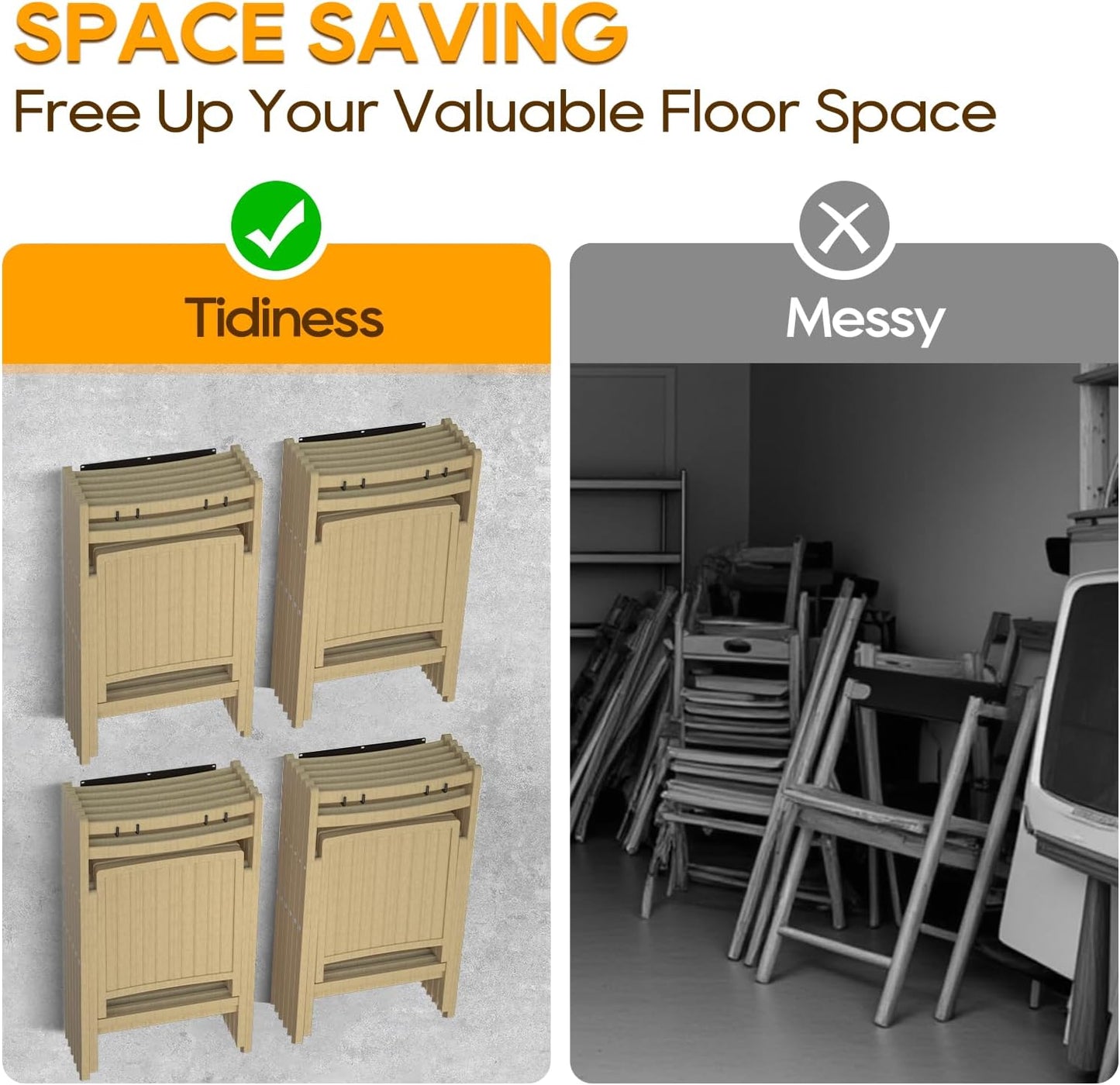 2-Pack Folding Chair Storage Rack – Heavy-Duty Wall Mount Hanger for Garage, Yard, Lawn Chairs – Solid Metal, Holds 240 lbs – Space-Saving Organizer for Camping & Beach Chairs