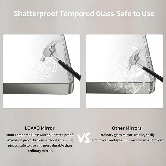 LOAAO 40X32 Inch Brushed Nickel Bathroom Mirror, Rounded Rectangle Silver Metal - Image 7