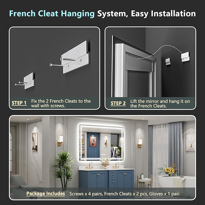 60x40 LED Bathroom Mirror with Lights, Backlit and Front Lit Anti-Fog Lighted - Image 9