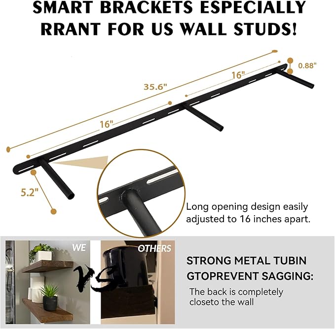 BGMG Wood Floating Shelves for Wall 60 inch Set of 2, Rustic Wooden Wall Mount - Image 5
