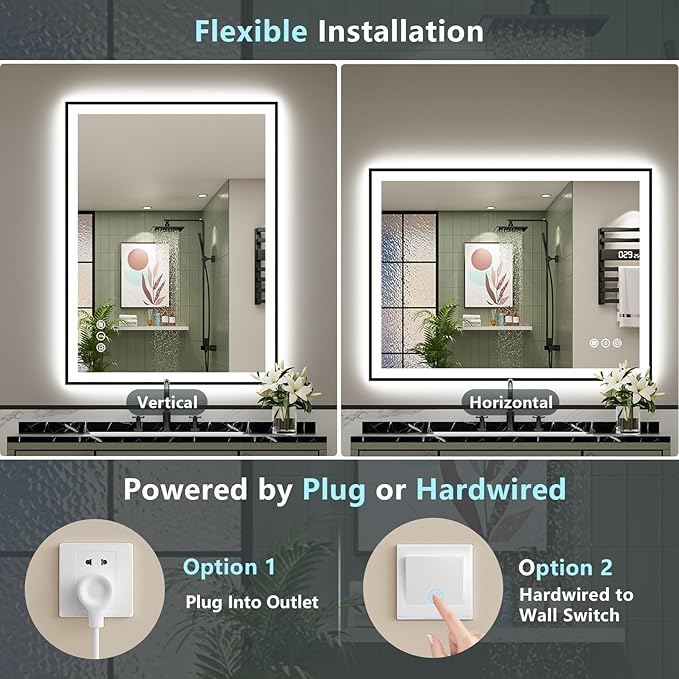 48x32 Black Framed LED Bathroom Mirror - Image 7