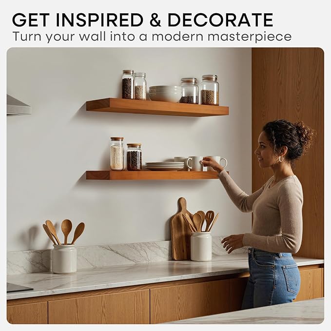 Homeforia Oak Floating Shelves 36 inches Long, High End Solid Real Wood 36 inch - Image 7