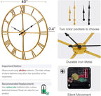 40 Inch Large Wall Clock for Living Room Decor – Easy-Assembly Silent - Image 2