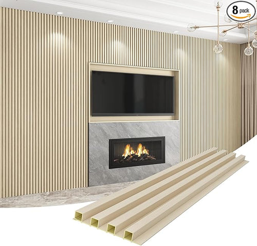 8-Pack WPC Wall Panels 108’’ x 6.1’’ 3D Slat Wall Panel Acoustic Wall Paneling by Unknown