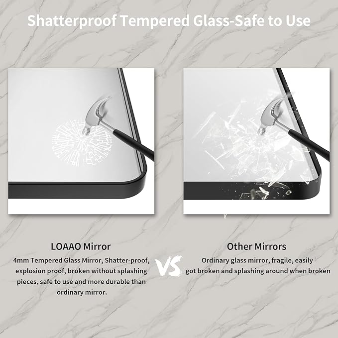 LOAAO 60X28 Inch Black Metal Framed Bathroom Mirror - Image 6