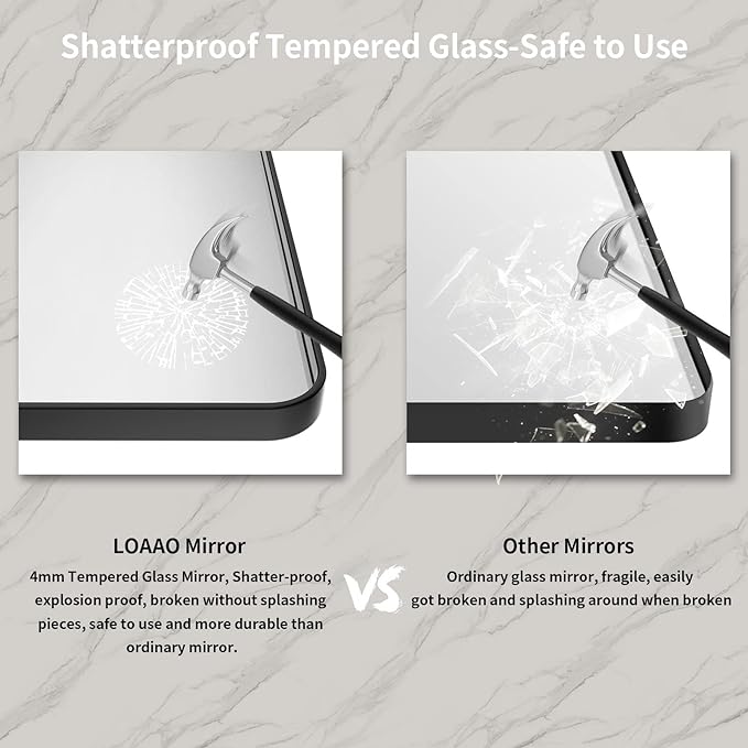 LOAAO 30X36 Inch Black Metal Framed Bathroom Mirror - Image 6