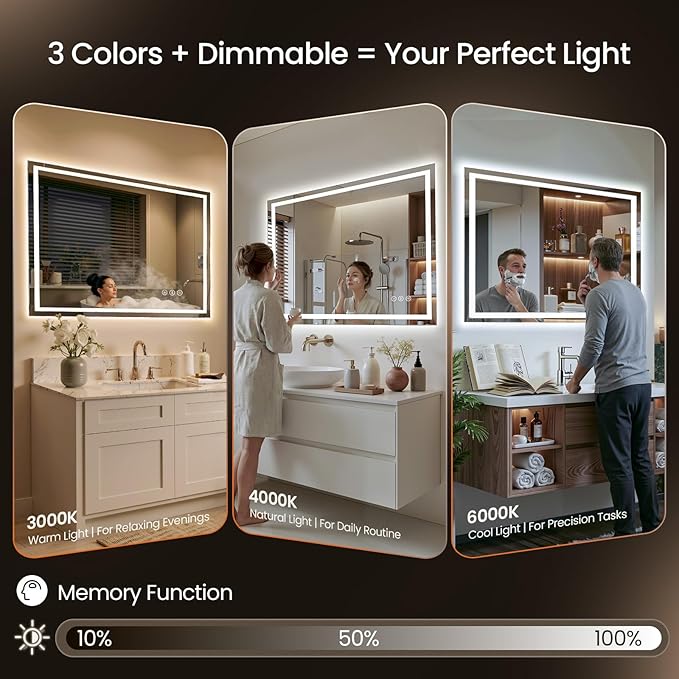 40X32 LED Bathroom Mirror with Lights, Backlit + Front Lit, Lighted Bathroom - Image 3