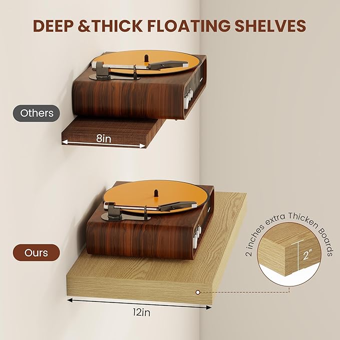 Vivelove 12 Inch Deep Floating Shelves 47.2 inch Long, 2 Inch Thick Wall Shelves - Image 4