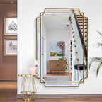 HQiJun Gold Mirror for Wall, Polished Bevelled Rectangle Mirror, Modern - Image 4