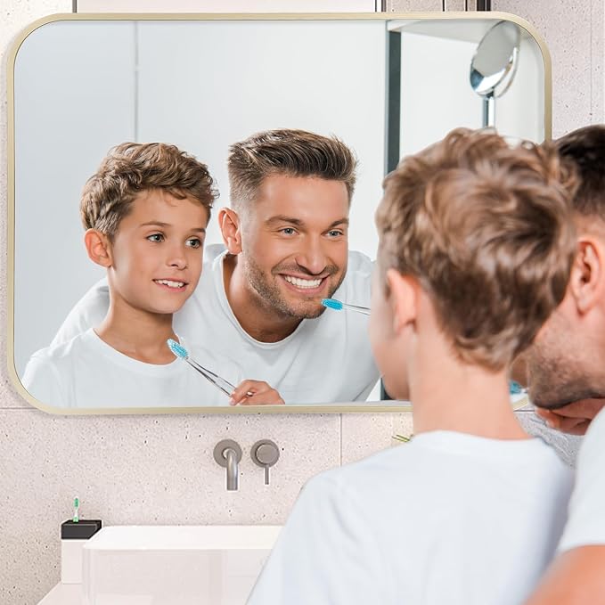 Gold Mirror, 40x30 Inch Framed Rectangle Mirror - Image 3