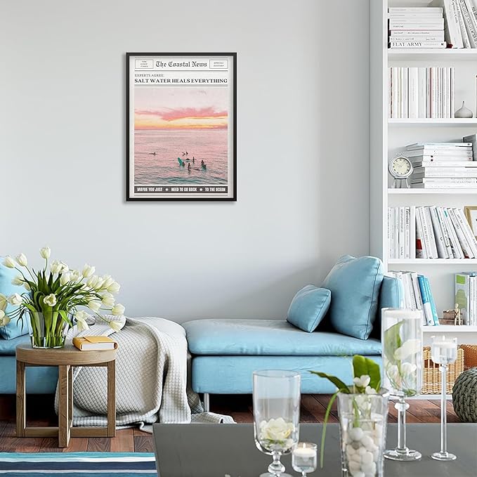 Pink Beach Newspaper Posters Vintage Fashion Coastal Girl Surf Wall Art 24X36 - Image 7