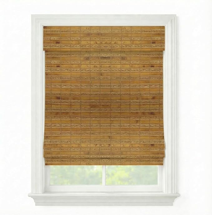 Cordless Woven Wood Roman Shades, 55W x 60H, Sarasota Camel, Sizes 20-72 Wide by FirstRateBlinds