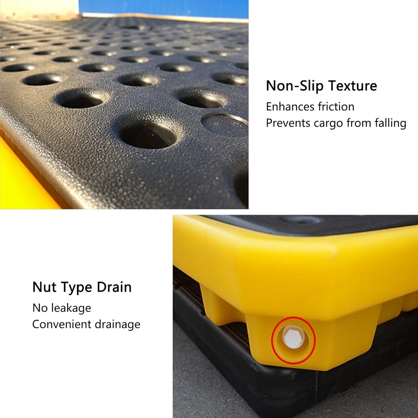 2 Drum Containment Spill Pallet, Polyethylene Low Profile Paint Bucket Tray, Industrial Garage Storage Detachable Shipping Leakproof Platform (Color : Yellow-2 Pack, Size : 26.6"x26.6"x5.9"