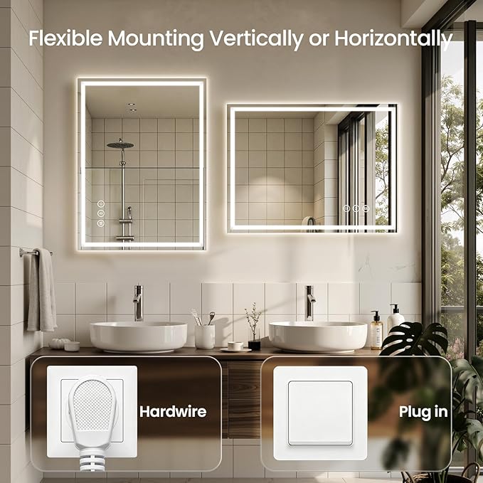 48X32 LED Bathroom Mirror with Lights, Backlit + Front Lit, Lighted Bathroom - Image 6